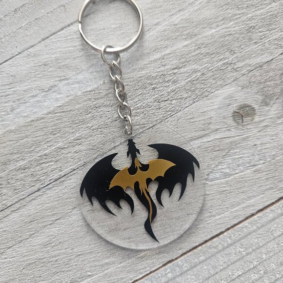 Dragon Keychain with Black and Gold Design - Picture 1 of 3